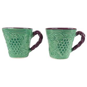 2 Fioriware Jardinware Grape Garland Embossed Leaf Mugs Green Twisted Handle